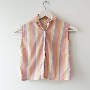 Sleeveless Striped Button Down Top- Pink Yellow Peach -Size: 5T Approx.